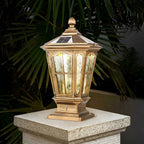 Stone Pillar Light Fixture Retro Pavilion-Style LED Solar & Hardwired Outdoor — Black Bronze Sets