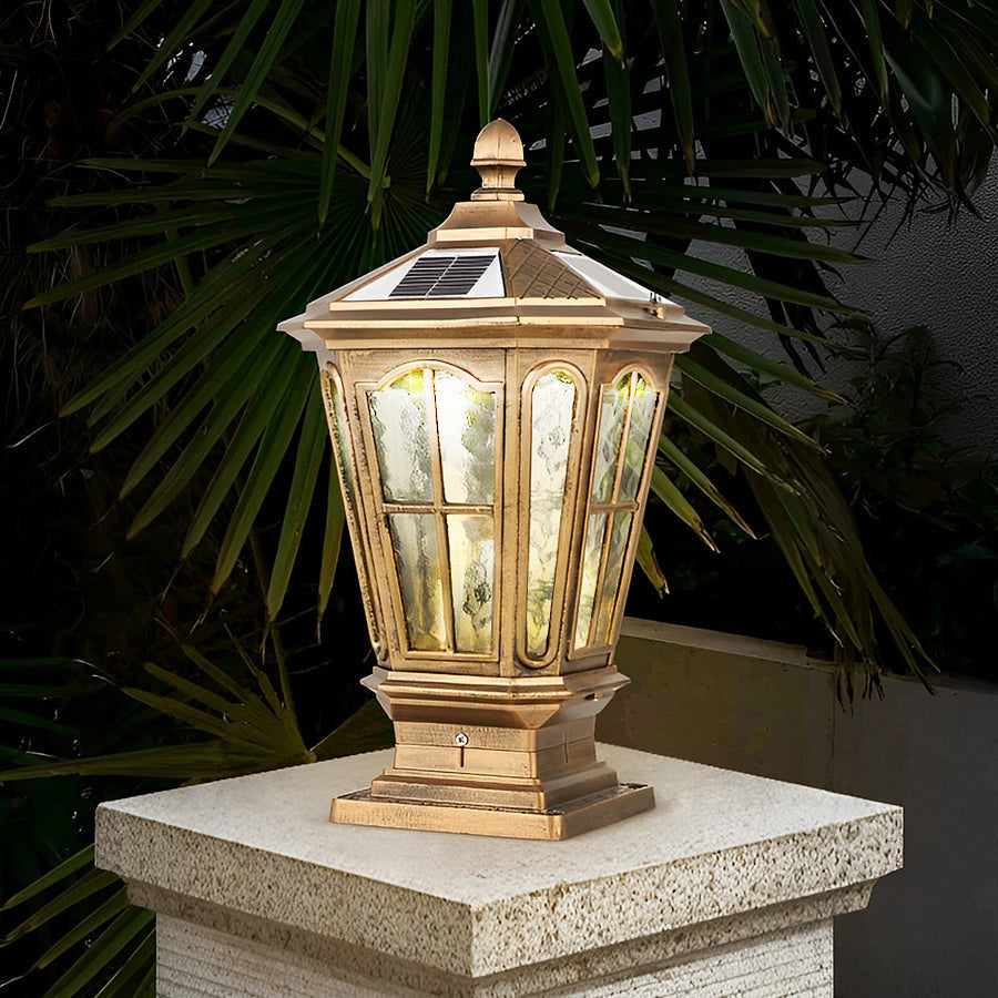Stone Pillar Light Fixture Retro Pavilion-Style LED Solar & Hardwired Outdoor — Black Bronze Sets