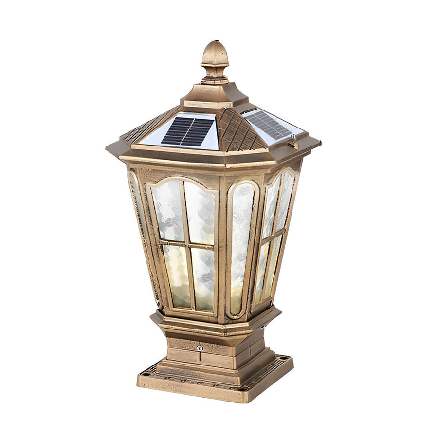 Stone Pillar Light Fixture Retro Pavilion-Style LED Solar & Hardwired Outdoor — Black Bronze Sets