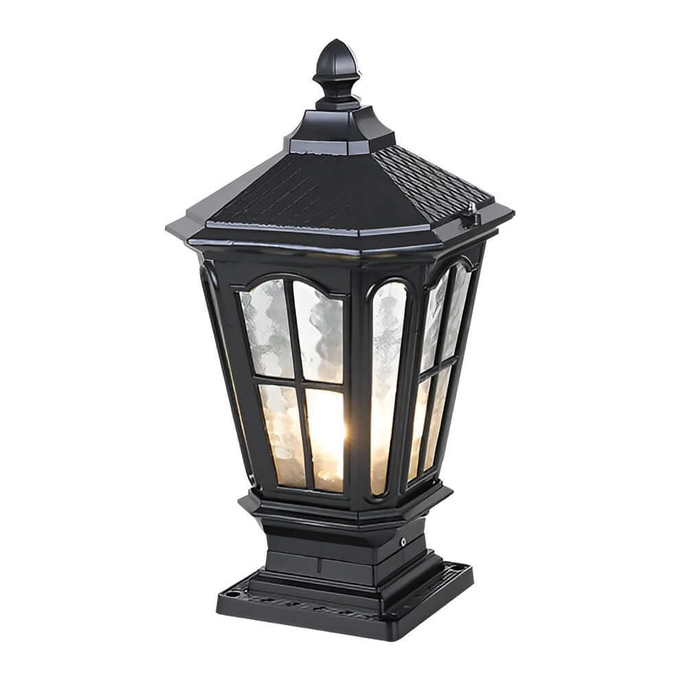 Stone Pillar Light Fixture Retro Pavilion-Style LED Solar & Hardwired Outdoor — Black Bronze Sets