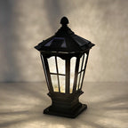 Stone Pillar Light Fixture Retro Pavilion-Style LED Solar & Hardwired Outdoor — Black Bronze Sets
