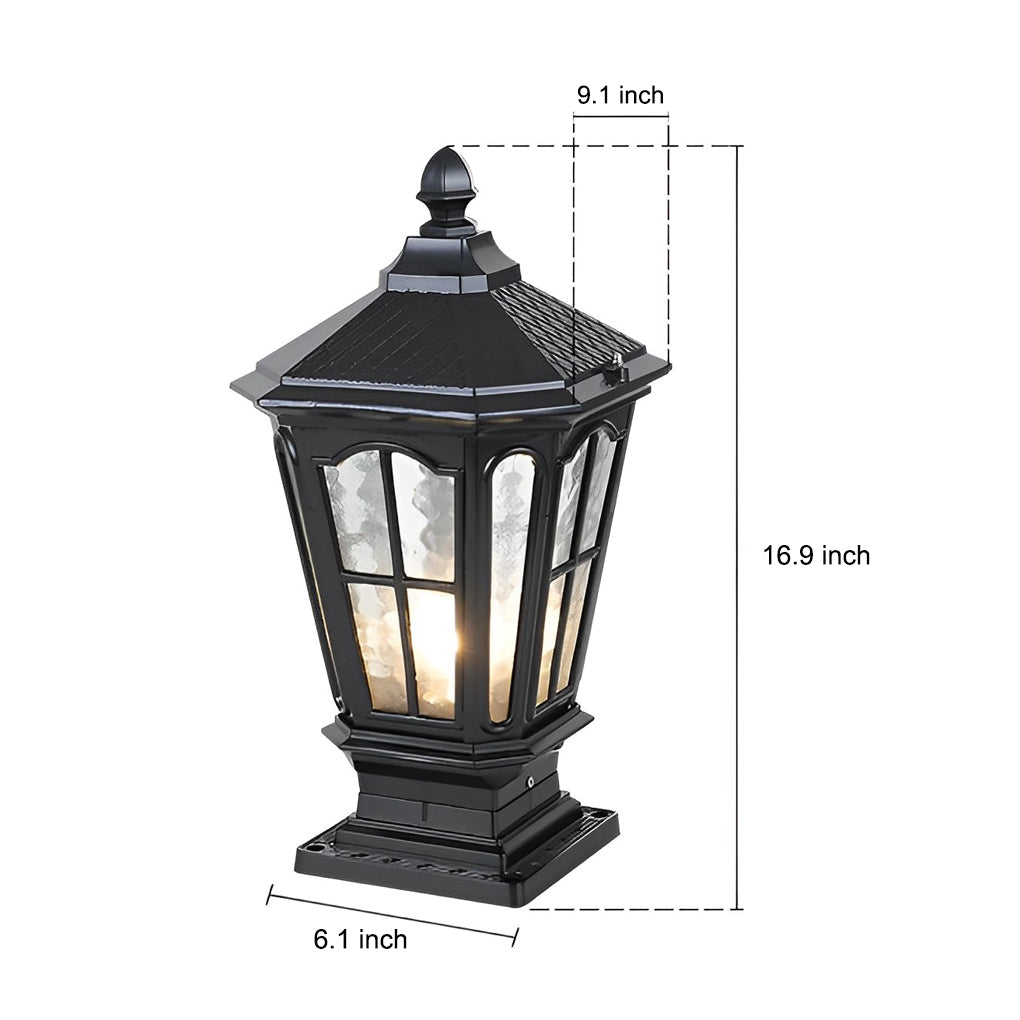 Stone Pillar Light Fixture Retro Pavilion-Style LED Solar & Hardwired Outdoor — Black Bronze Sets