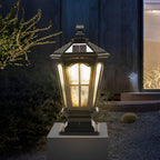 Stone Pillar Light Fixture Retro Pavilion-Style LED Solar & Hardwired Outdoor — Black Bronze Sets