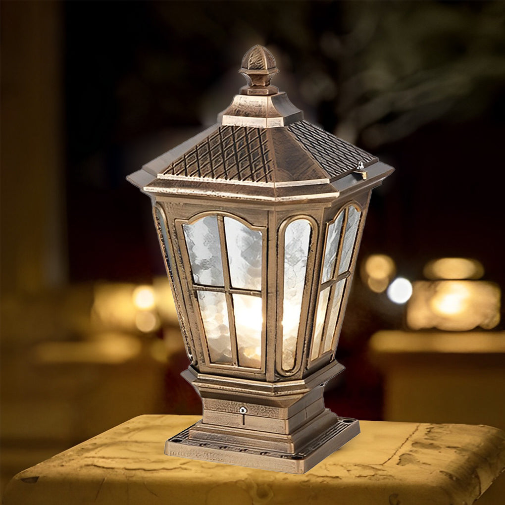 Stone Pillar Light Fixture Retro Pavilion-Style LED Solar & Hardwired Outdoor — Black Bronze Sets