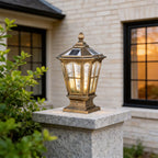 Stone Pillar Light Fixture Retro Pavilion-Style LED Solar & Hardwired Outdoor — Black Bronze Sets