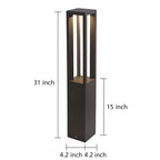 LED Bollard Garden Light Black Aluminum Square Landscape Pathway Hardwired — 31 Inch Sets