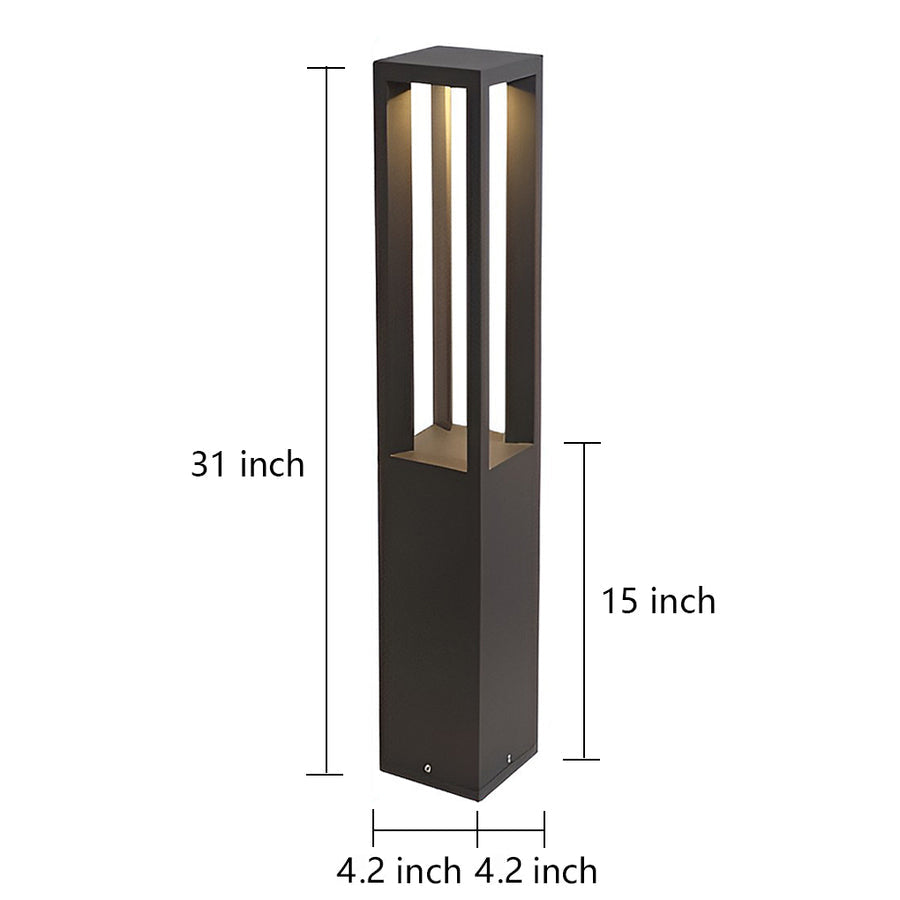 LED Bollard Garden Light Black Aluminum Square Landscape Pathway Hardwired — 31 Inch Sets