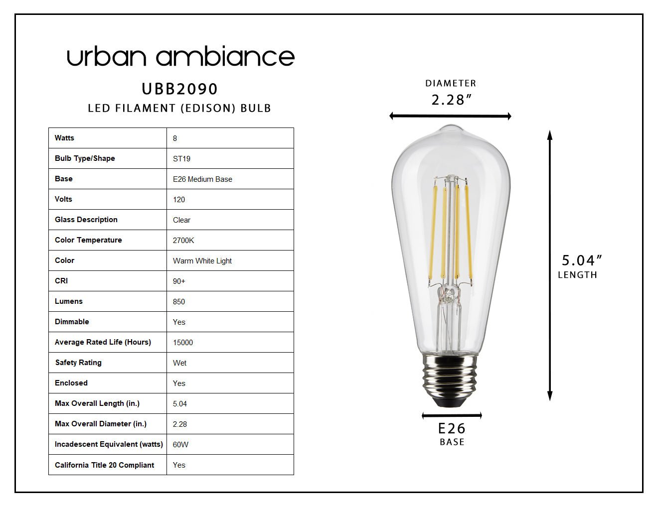 Vintage Edison Style LED Bulbs E26 Standard Base 2700K Warm White 60W Equivalent ST19 — 4-Pack