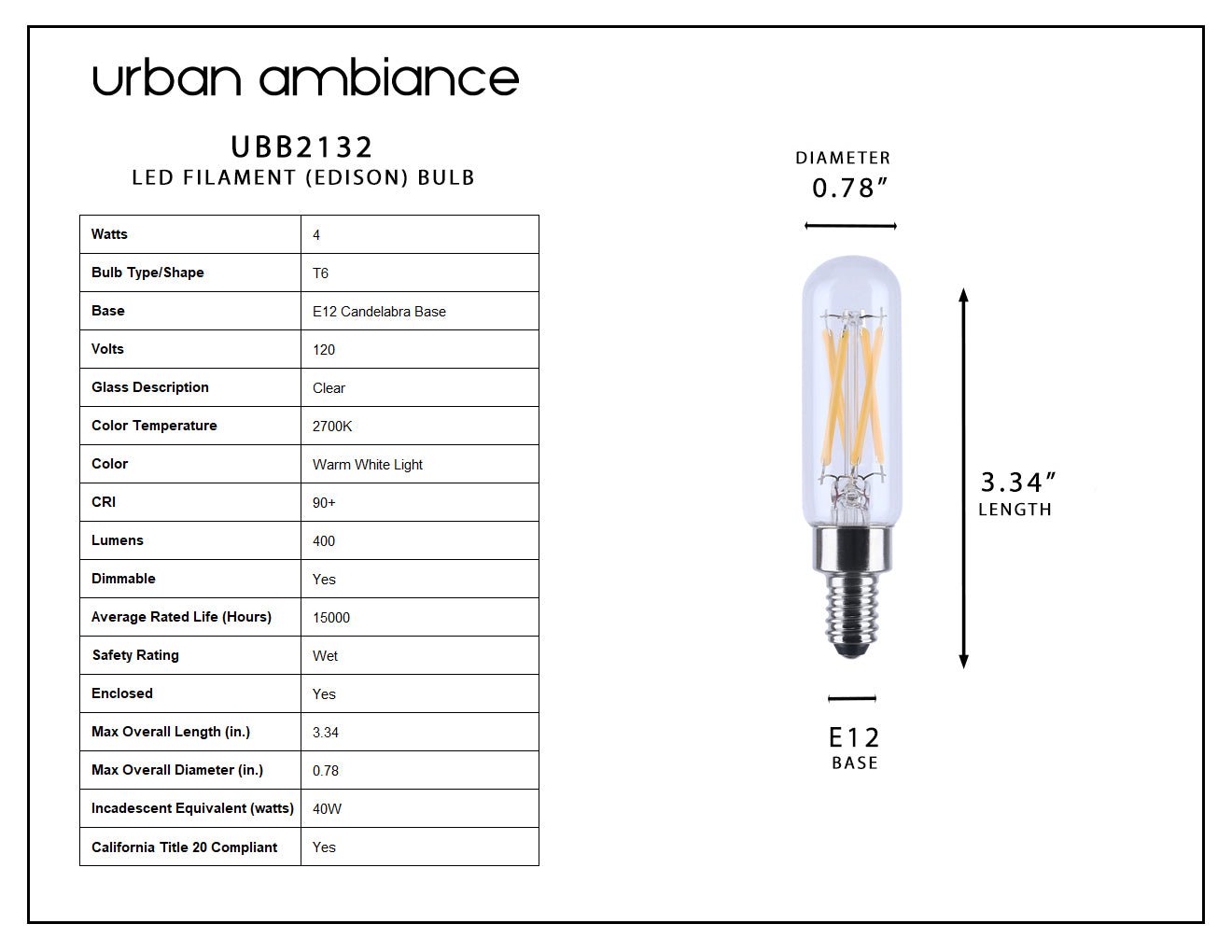 Vintage Edison Style LED Bulbs E12 Candelabra Base 2700K Warm White 40W Equivalent — 6 to 32 Pack