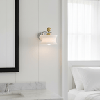 Adorn Metal Glass Wall Sconce Modern LED Bedroom Dining Room Hallway — Beige White
