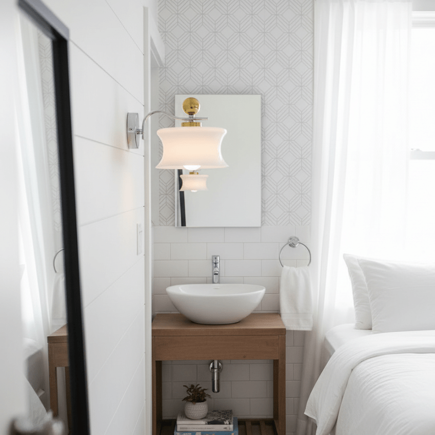 Adorn Metal Glass Wall Sconce Modern LED Bedroom Dining Room Hallway — Beige White