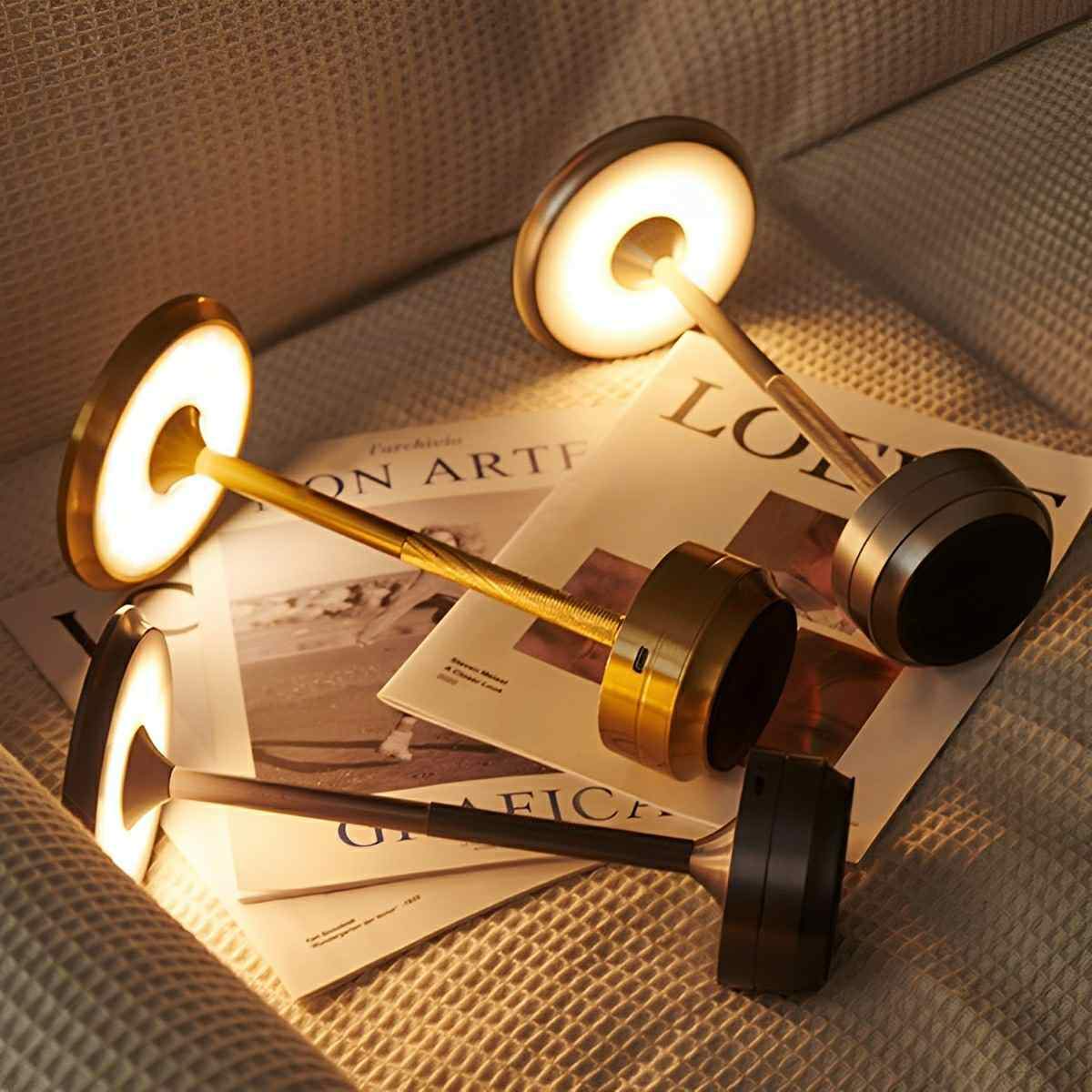 USB Dimmable Dish LED Table Lamp Modern Bedside Dining Home Office — Gold Silver Black Singles & Sets