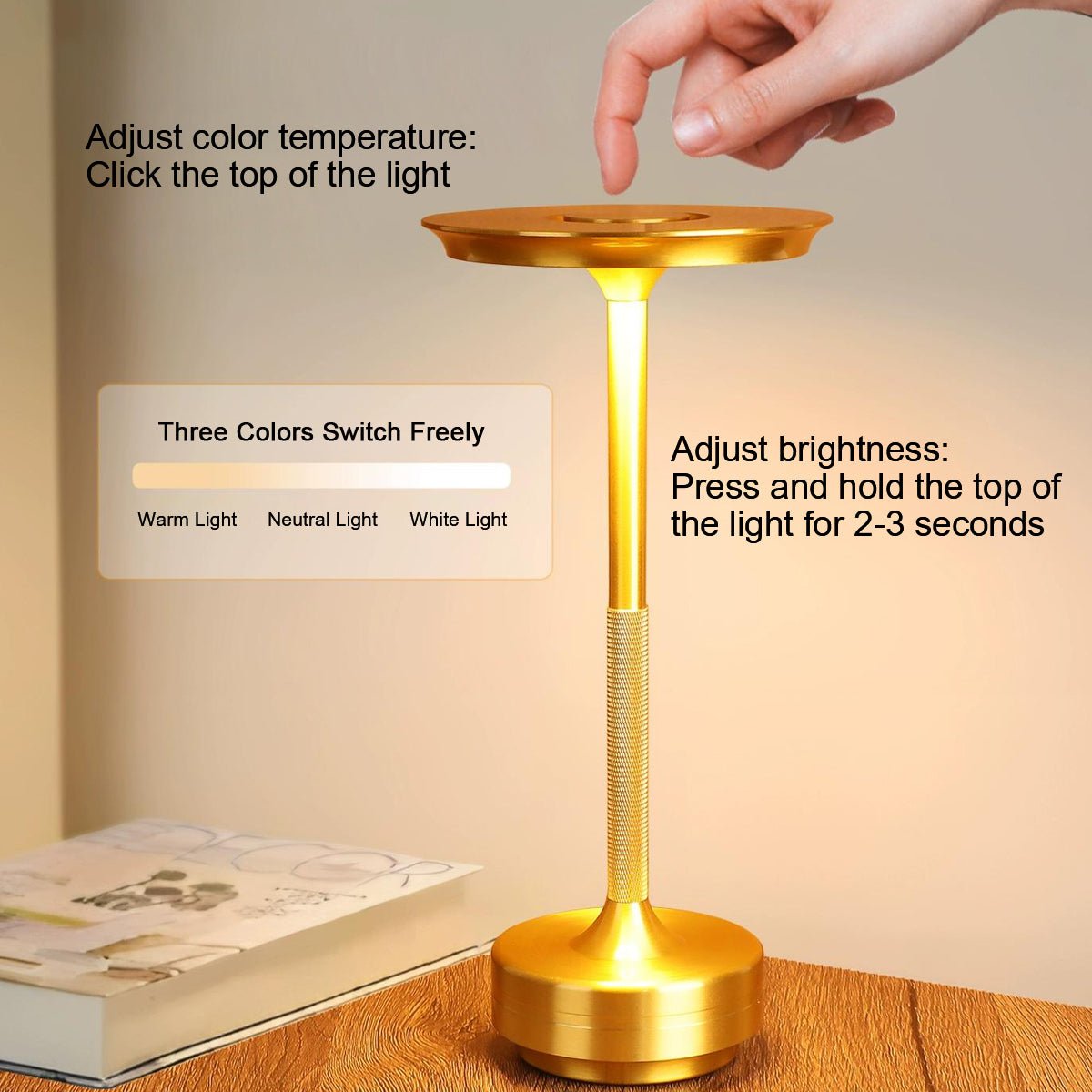 USB Dimmable Dish LED Table Lamp Modern Bedside Dining Home Office — Gold Silver Black Singles & Sets
