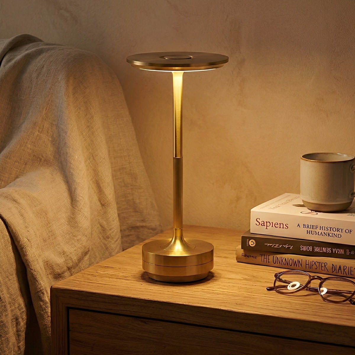 USB dimmable dish LED table lamp modern bedside dining home office — gold silver black