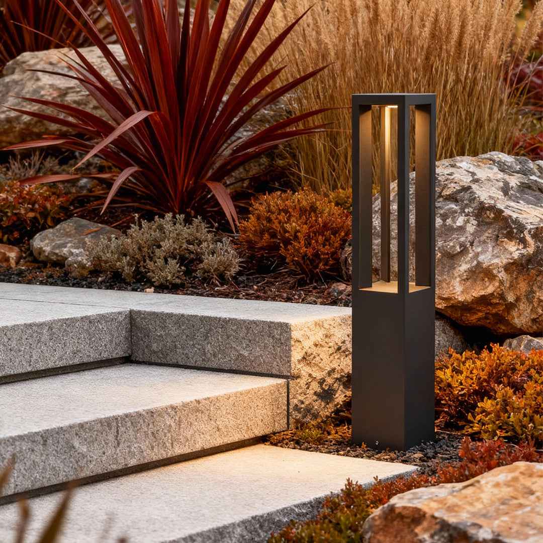 LED Bollard Garden Light Black Aluminum Square Landscape Pathway Hardwired — 31 Inch Sets
