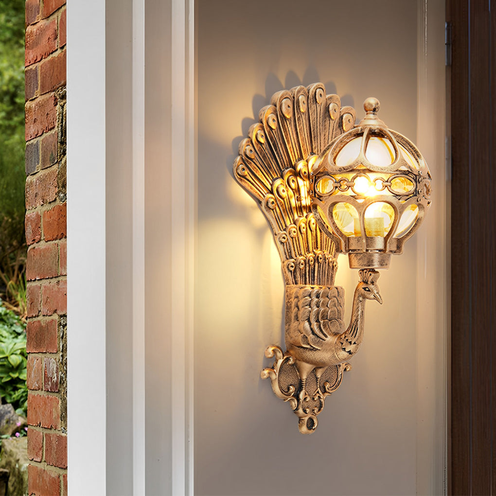 Peacock Outdoor Wall Light Retro European Aluminum Waterproof Hardwired — Black Bronze Sets