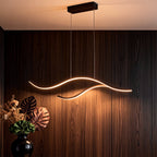 Curved Wavy LED Pendant Light Metal Dimmable Dining Room Kitchen Island — Black Gold Chrome