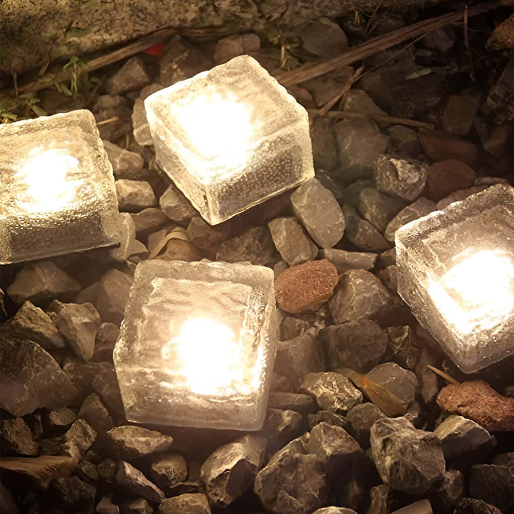 Solar Ice Cube Step Lights Modern Crystal Glass Outdoor Walkway Garden — Sets of 4 to 15