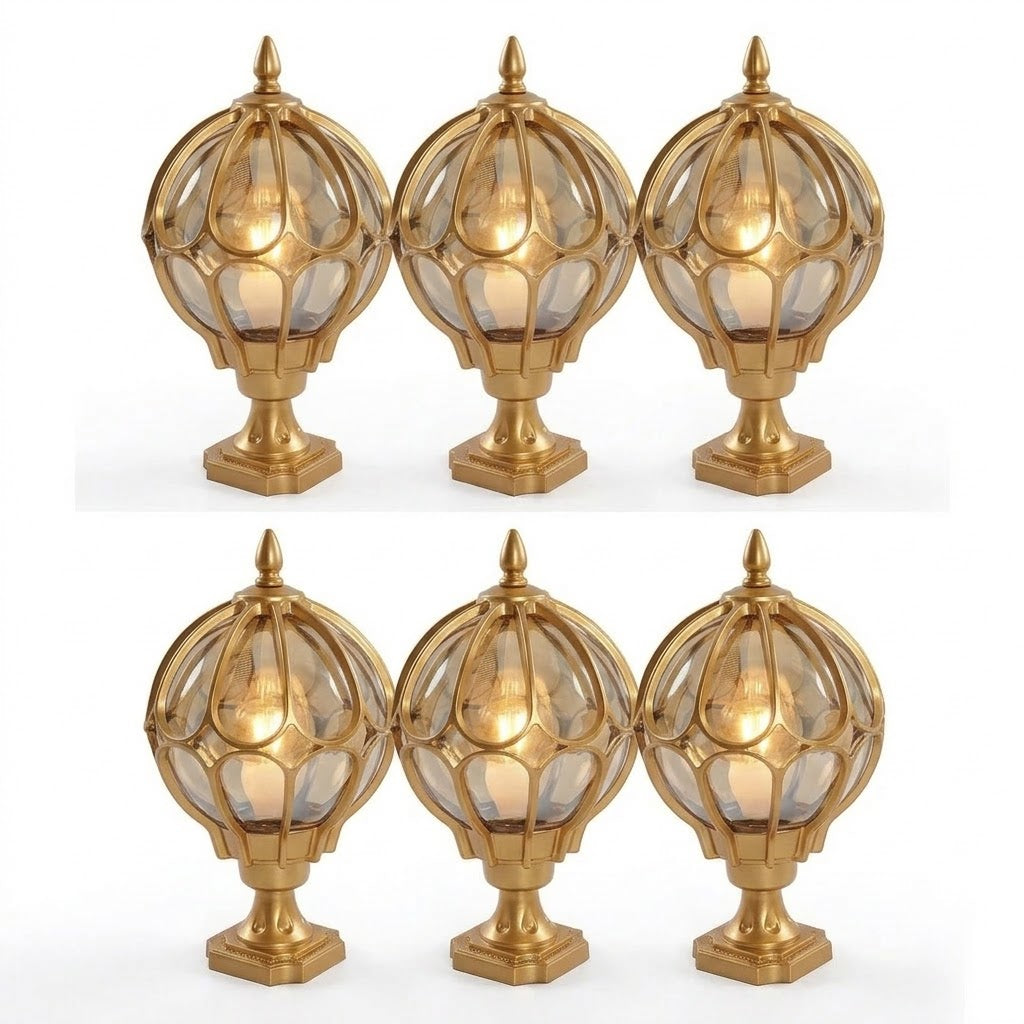 Outdoor Globe Pillar Light Retro Glass Copper Fence Post Hardwired — Black Bronze 7 to 15 Inch Sets