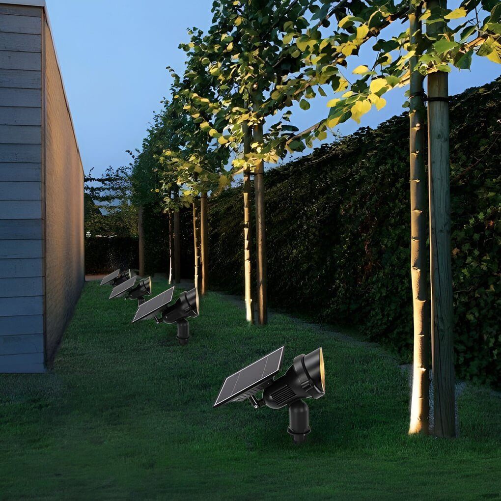 Solar Lawn Spotlights Adjustable Outdoor Tree Accent Light Aluminum — Warm White & RGB Sets
