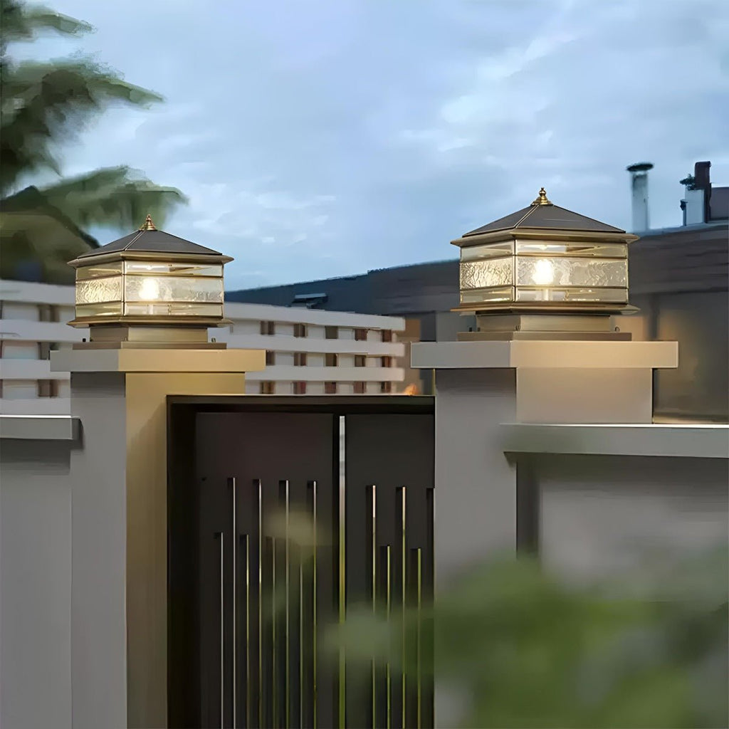 Waterproof Glass Copper Vintage Outdoor Fence Post Lights Pillar Light Column Lamp