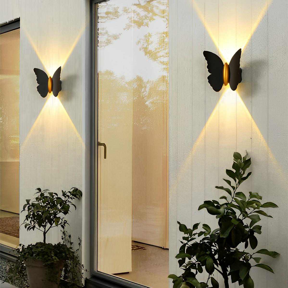 Animal Shape Outdoor LED Wall Light Butterfly Waterproof Modern IP54 — Black White Gold Sets