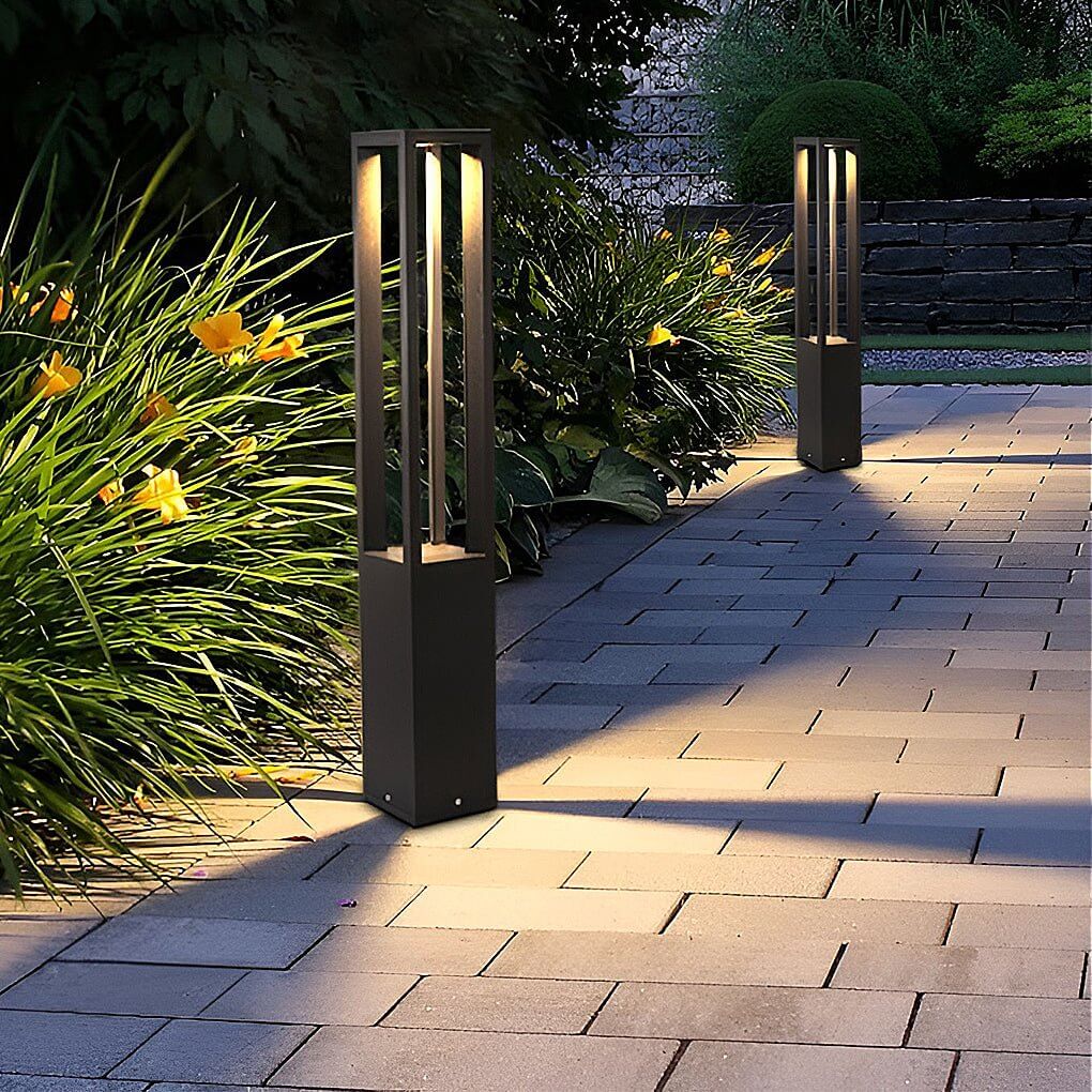LED Bollard Garden Light Black Aluminum Square Landscape Pathway Hardwired — 31 Inch Sets