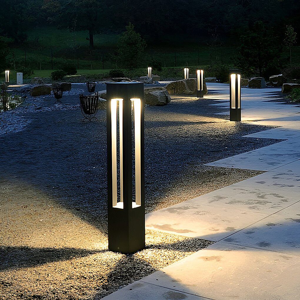 LED Bollard Garden Light Black Aluminum Square Landscape Pathway Hardwired — 31 Inch Sets