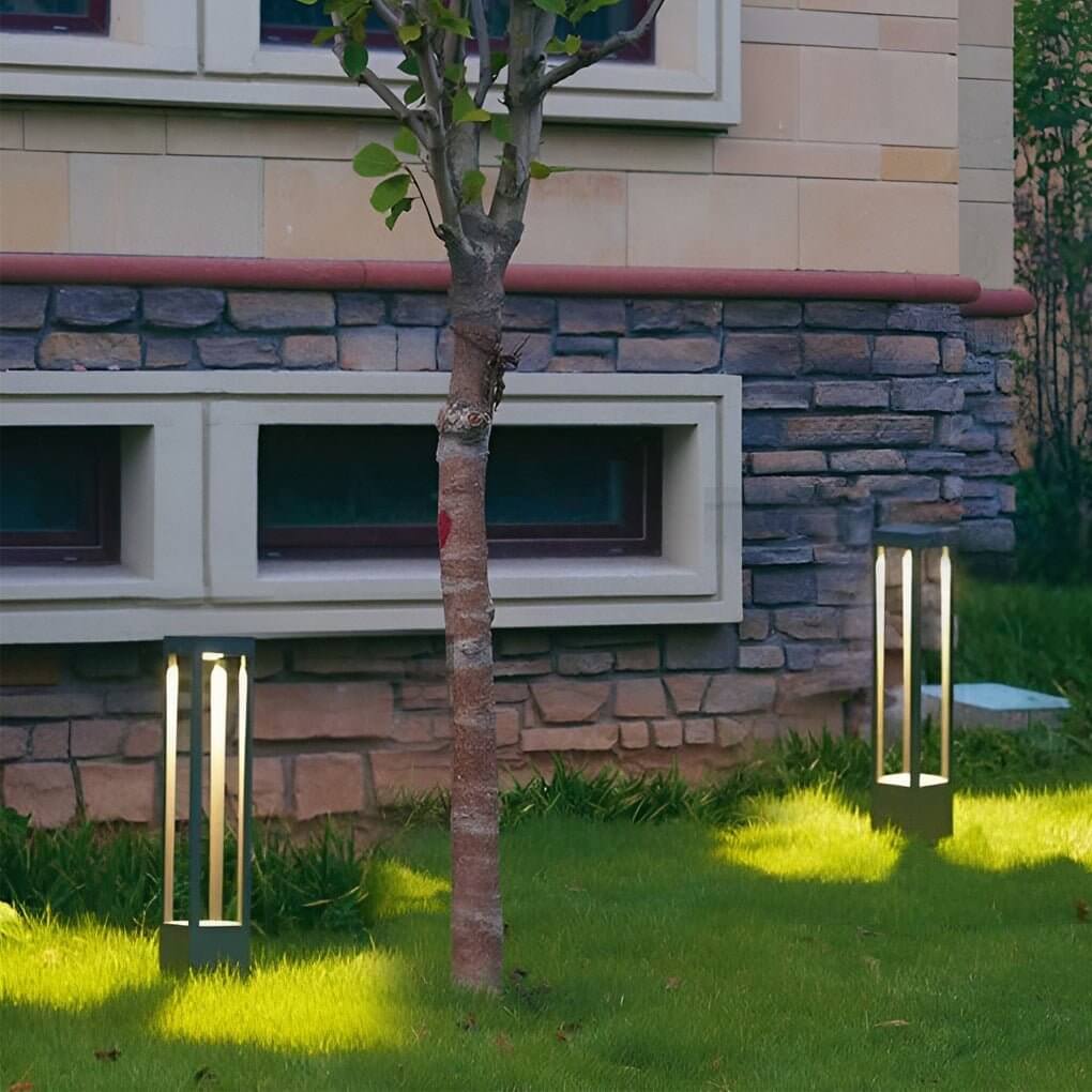 LED Bollard Garden Light Black Aluminum Square Landscape Pathway Hardwired — 31 Inch Sets