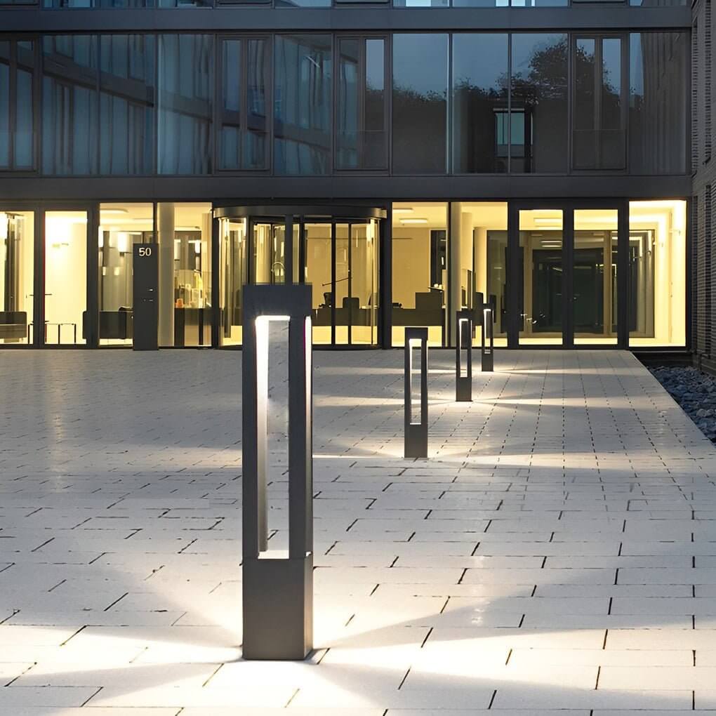 LED Bollard Garden Light Black Aluminum Square Landscape Pathway Hardwired — 31 Inch Sets