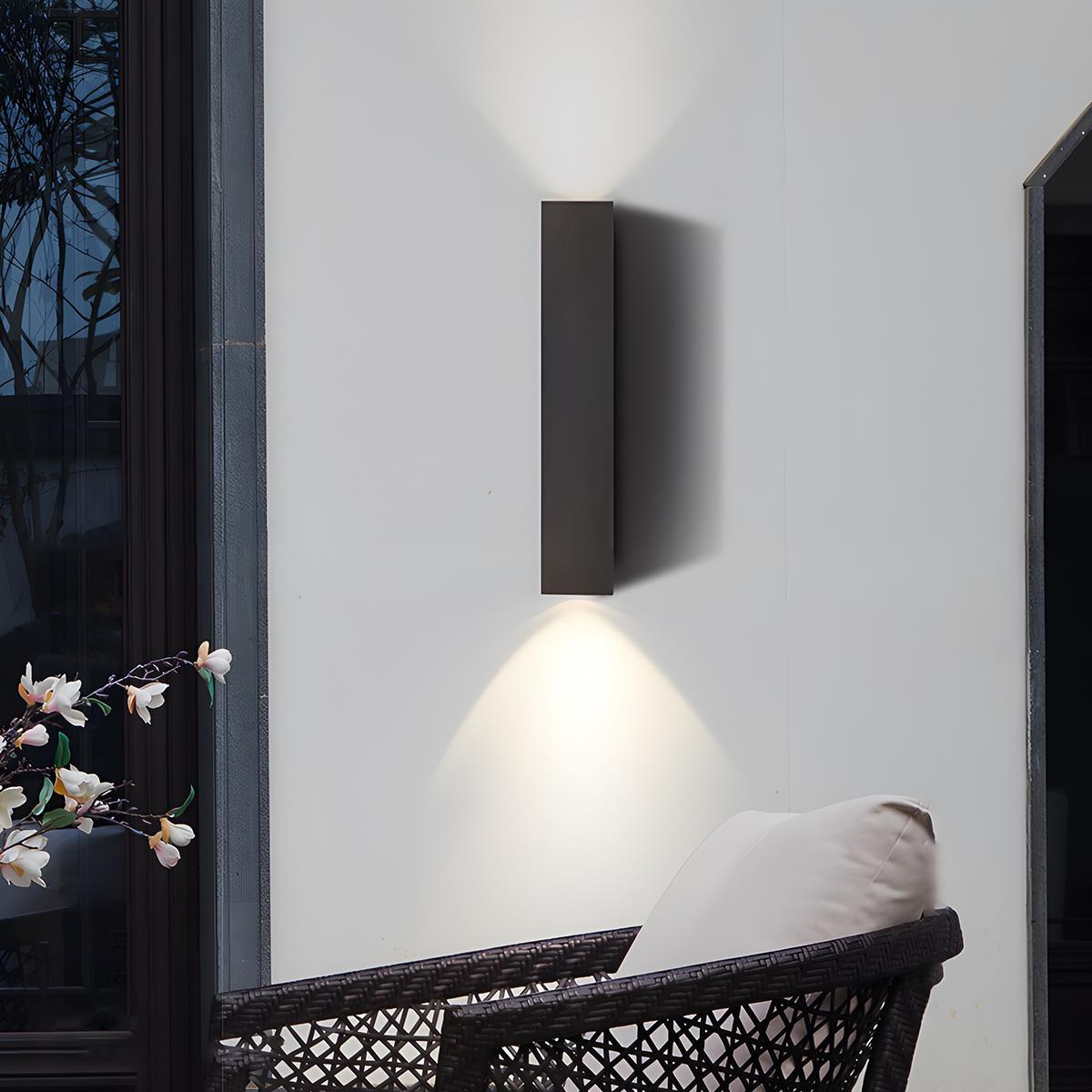 Outdoor Rectangular Up-Down LED Wall Light IP65 Waterproof Minimalist Hardwired — Black Singles & Sets