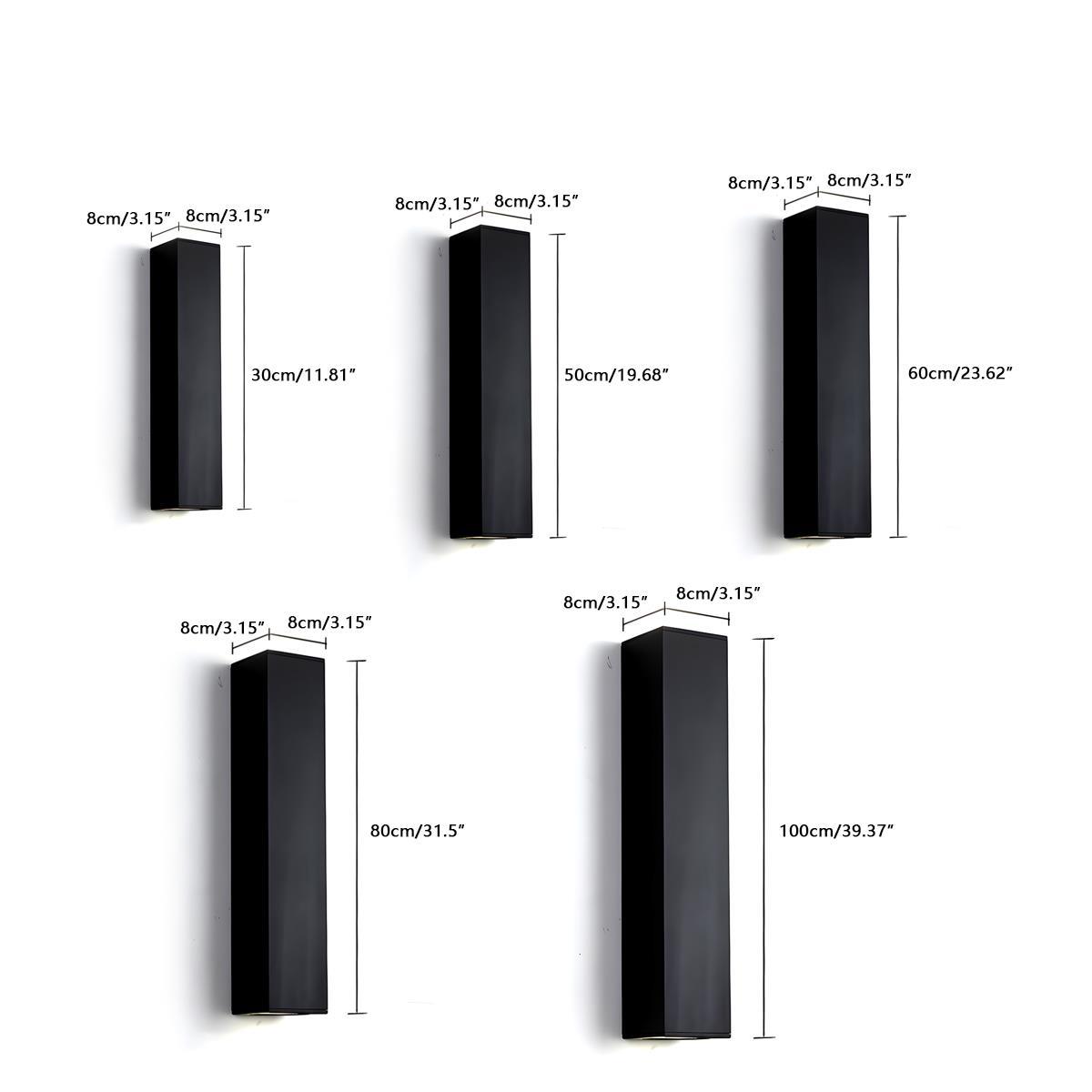 Outdoor Rectangular Up-Down LED Wall Light IP65 Waterproof Minimalist Hardwired — Black Singles & Sets