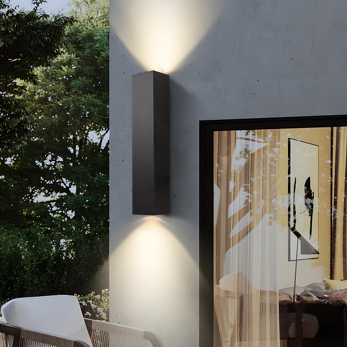 Outdoor Rectangular Up-Down LED Wall Light IP65 Waterproof Minimalist Hardwired — Black Singles & Sets