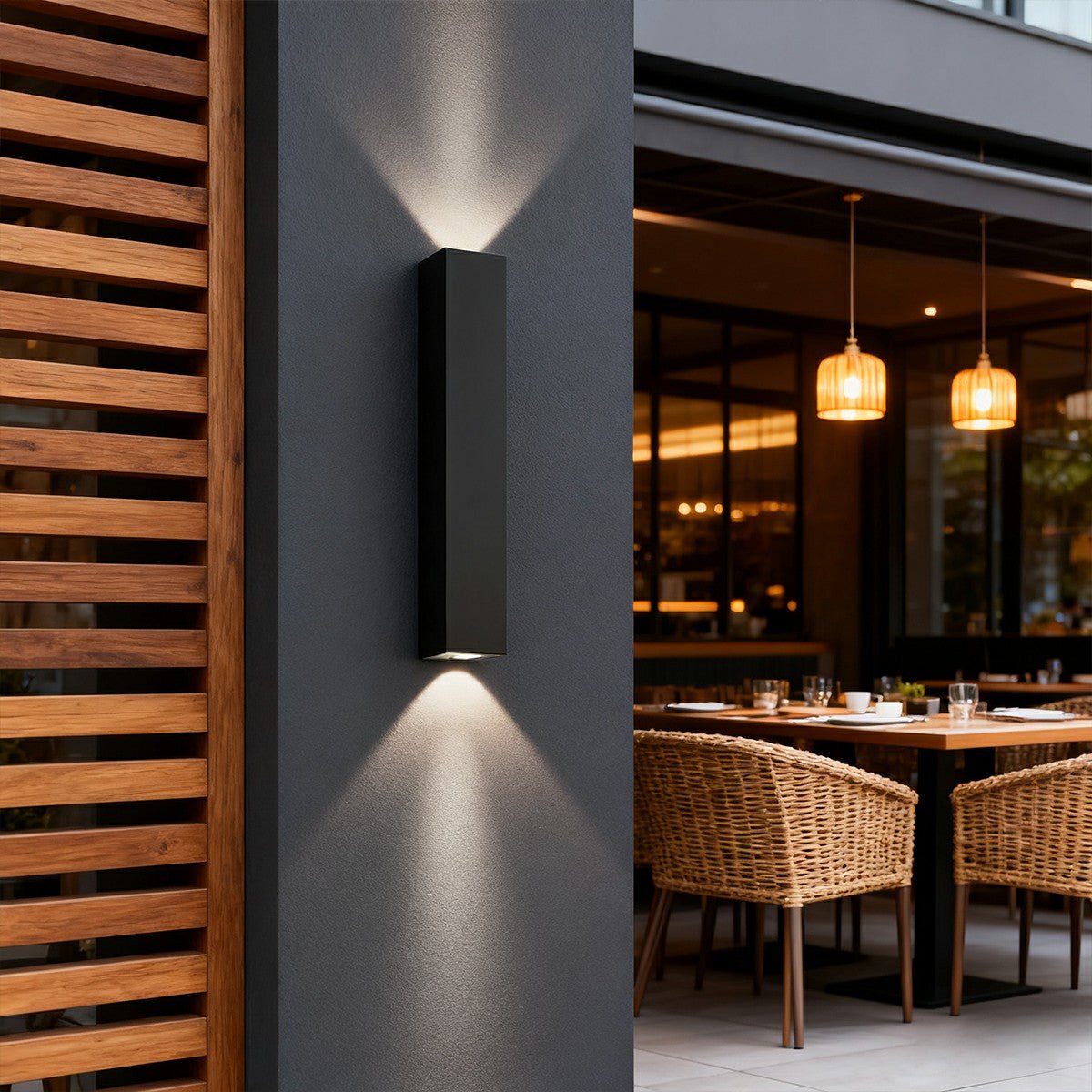 Outdoor Rectangular Up-Down LED Wall Light IP65 Waterproof Minimalist Hardwired — Black Singles & Sets