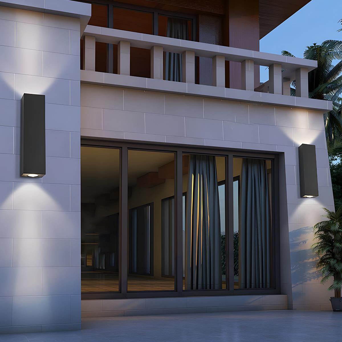 Outdoor Rectangular Up-Down LED Wall Light IP65 Waterproof Minimalist Hardwired — Black Singles & Sets