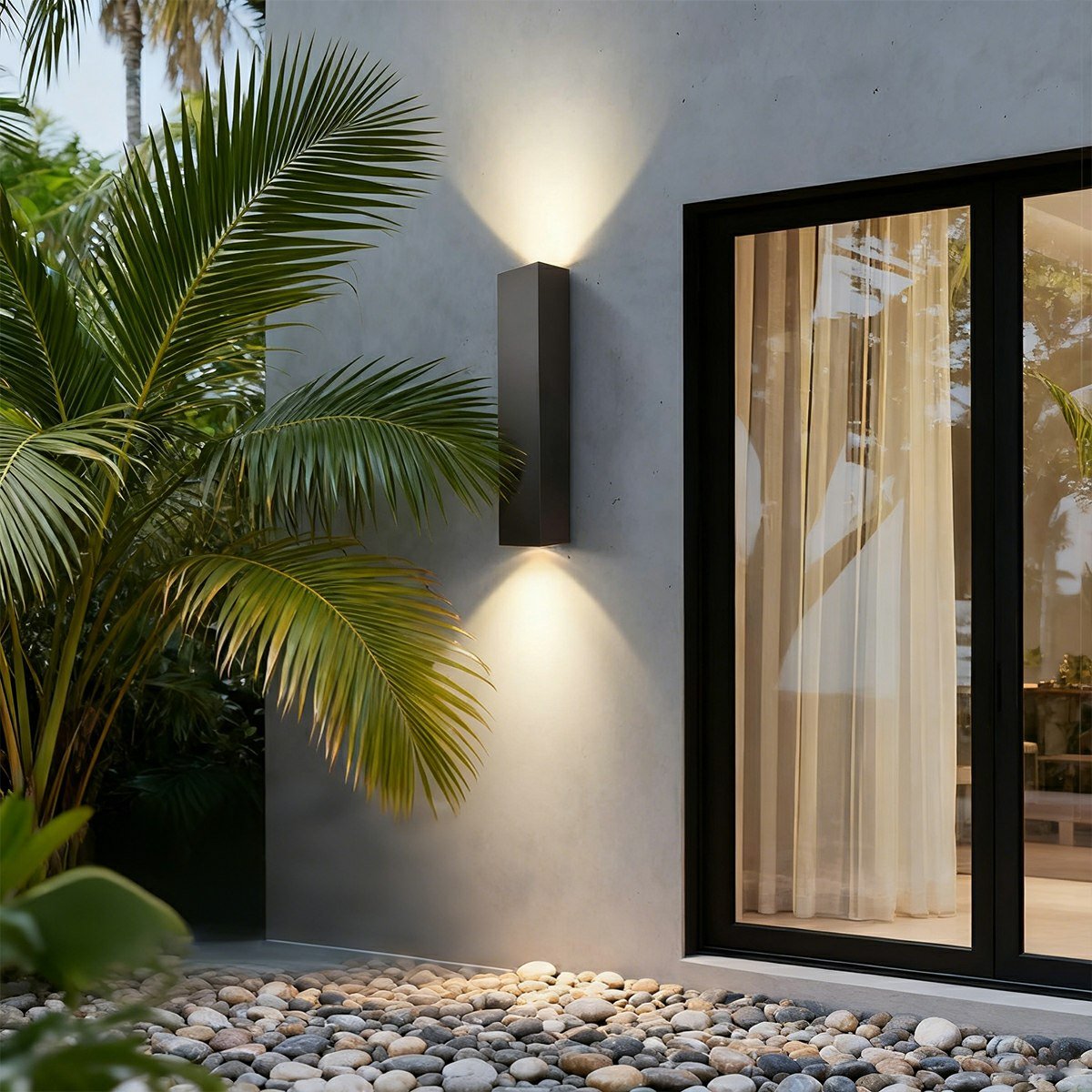 Outdoor Rectangular Up-Down LED Wall Light IP65 Waterproof Minimalist Hardwired — Black Singles & Sets