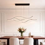 Curved Wavy LED Pendant Light Metal Dimmable Dining Room Kitchen Island — Black Gold Chrome