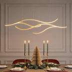 Curved Wavy LED Pendant Light Metal Dimmable Dining Room Kitchen Island — Black Gold Chrome