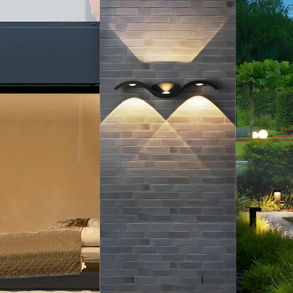 Wave Outdoor Wall Sconce Up-Down LED Aluminum IP65 Modern — Black White Sets of 2 to 8