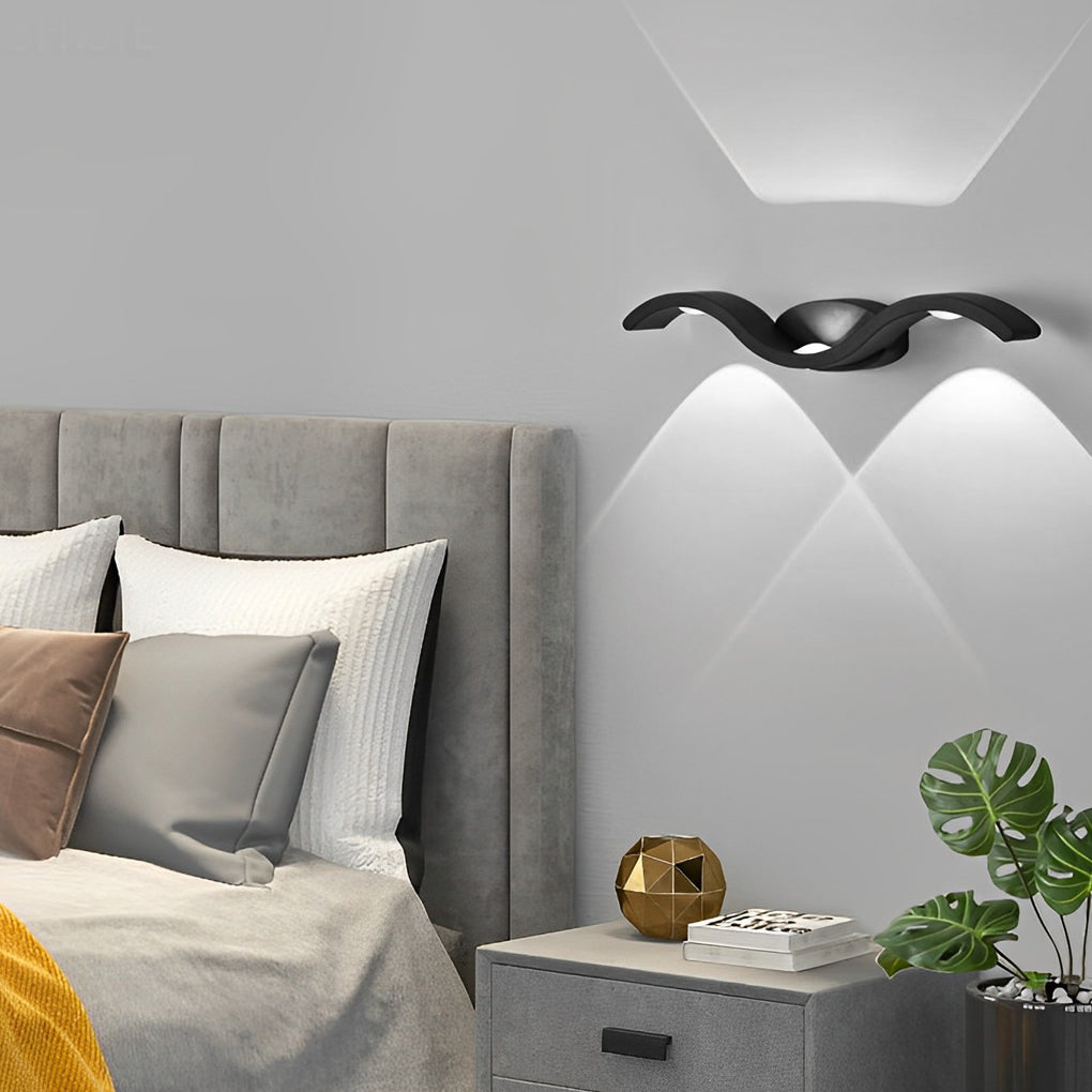 Wave Outdoor Wall Sconce Up-Down LED Aluminum IP65 Modern — Black White Sets of 2 to 8