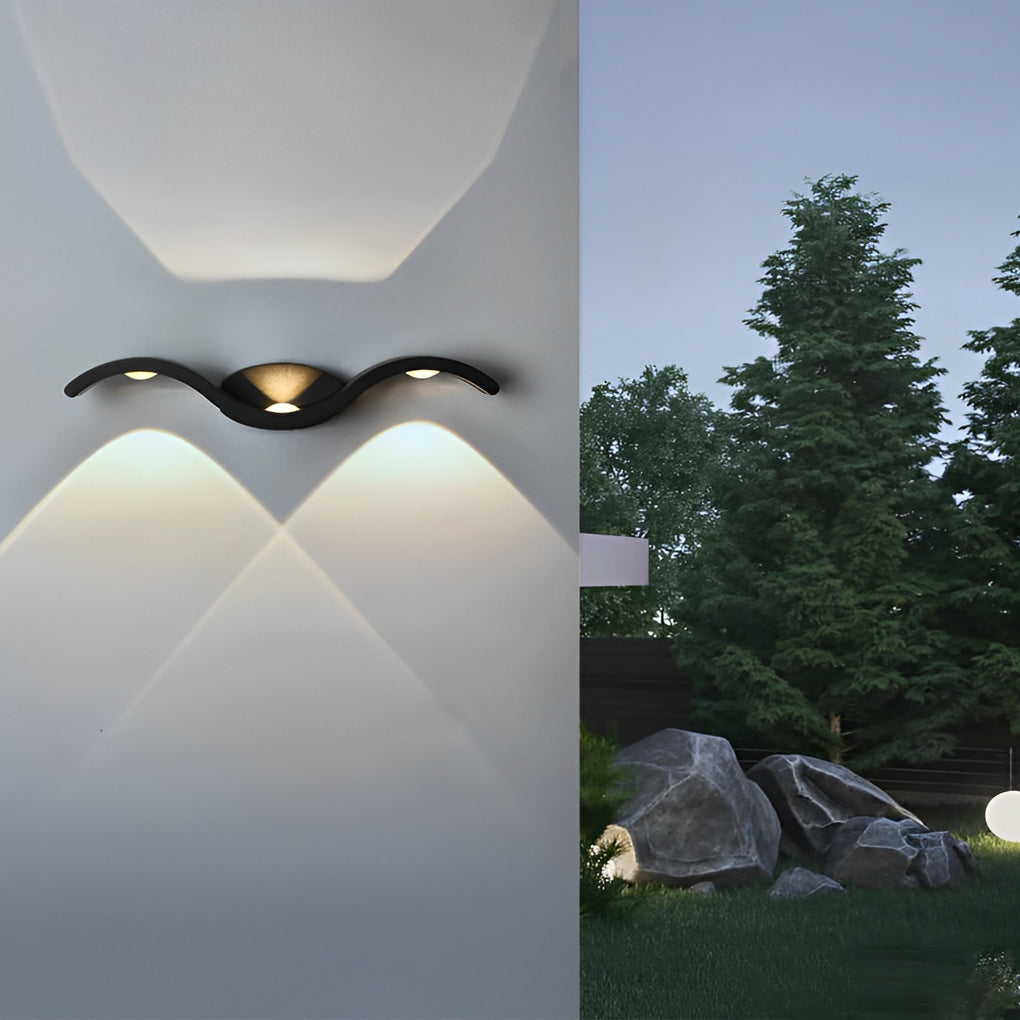Wave Outdoor Wall Sconce Up-Down LED Aluminum IP65 Modern — Black White Sets of 2 to 8