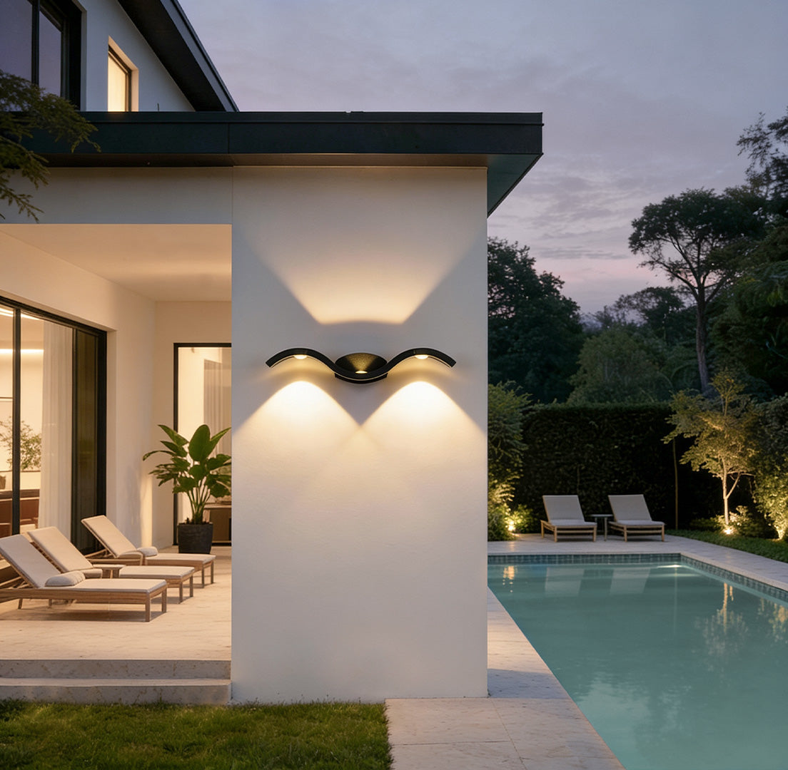 Wave Outdoor Wall Sconce Up-Down LED Aluminum IP65 Modern — Black White Sets of 2 to 8