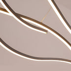 Curved Wavy LED Pendant Light Metal Dimmable Dining Room Kitchen Island — Black Gold Chrome