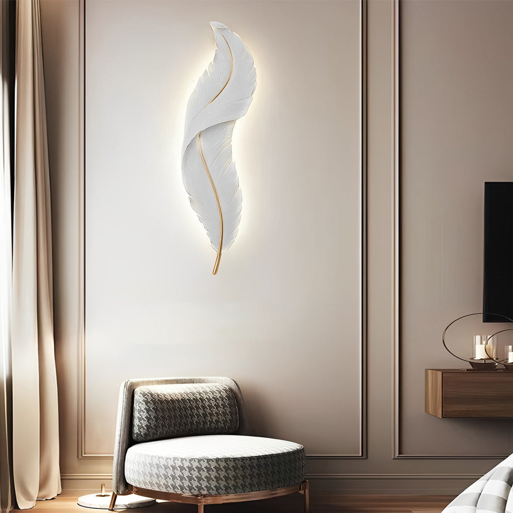 Feather Resin Wall Light Modern LED Bedroom Corridor Dimmable — White Blue 7 to 9 Inch Sets