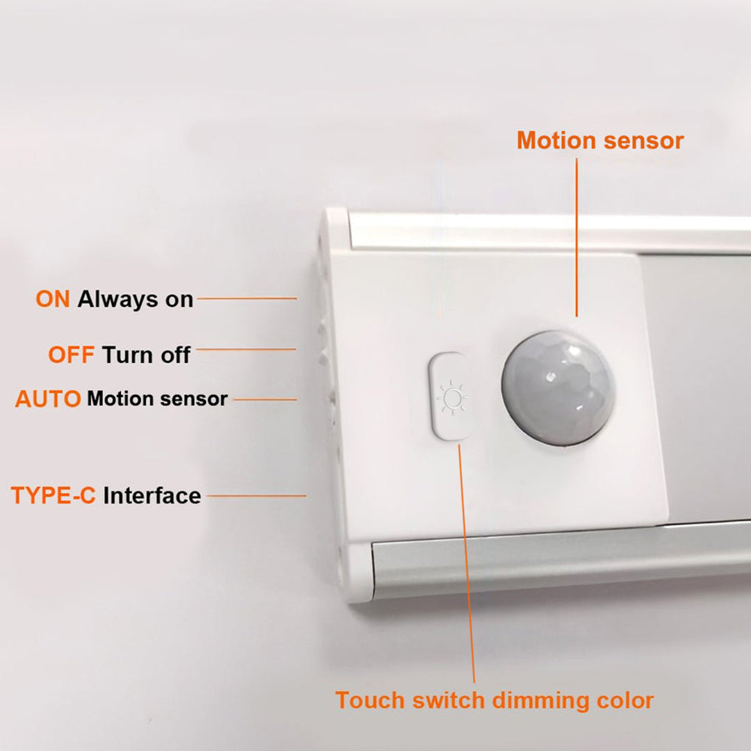Wireless Under Cabinet LED Lighting Motion Sensor USB Rechargeable Kitchen Closet — 8 to 24 Inch