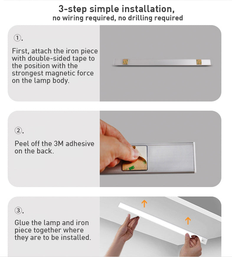 Wireless under cabinet LED lighting motion sensor USB rechargeable kitchen — touch switch dimming