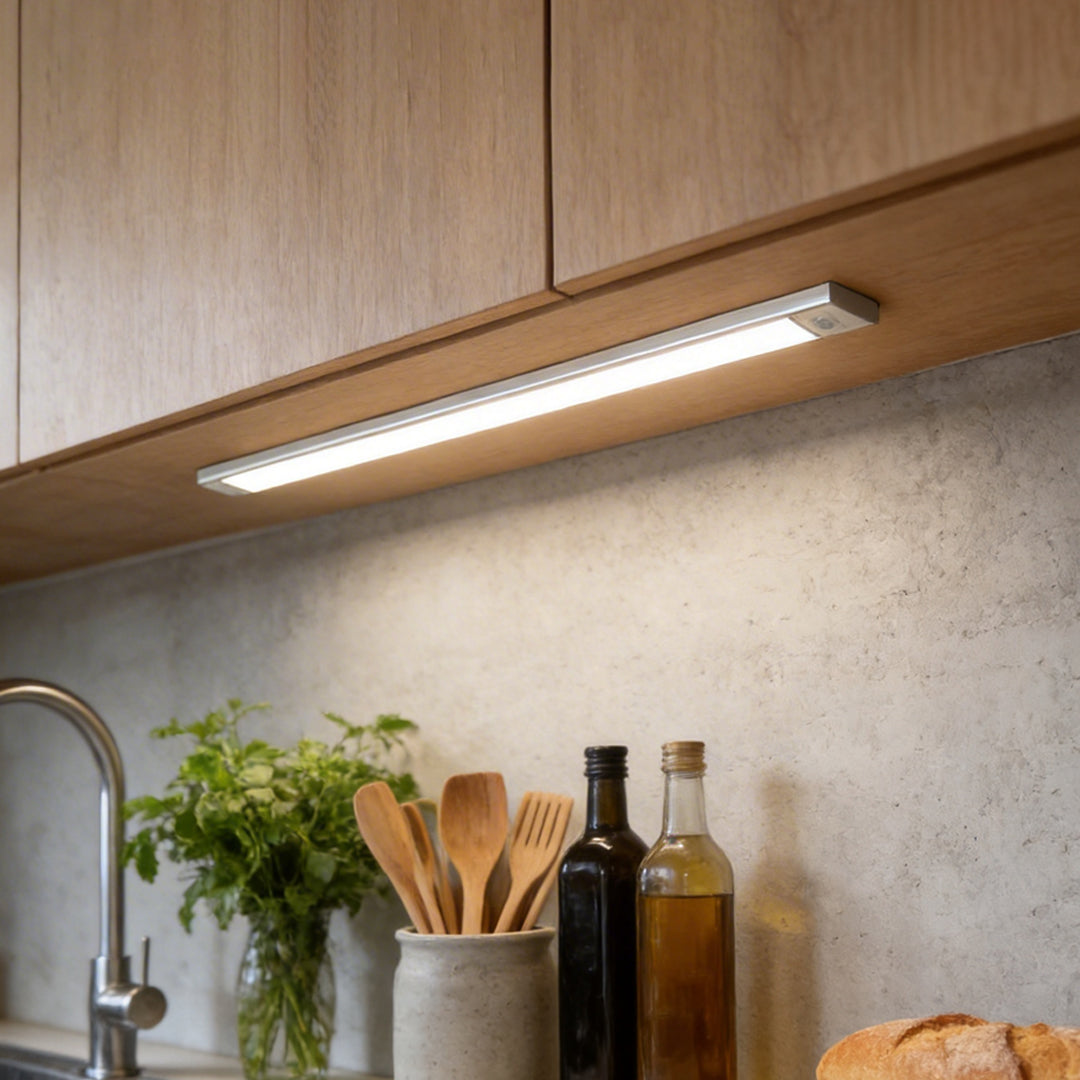 Wireless under cabinet LED lighting motion sensor USB rechargeable — wood kitchen bright counter