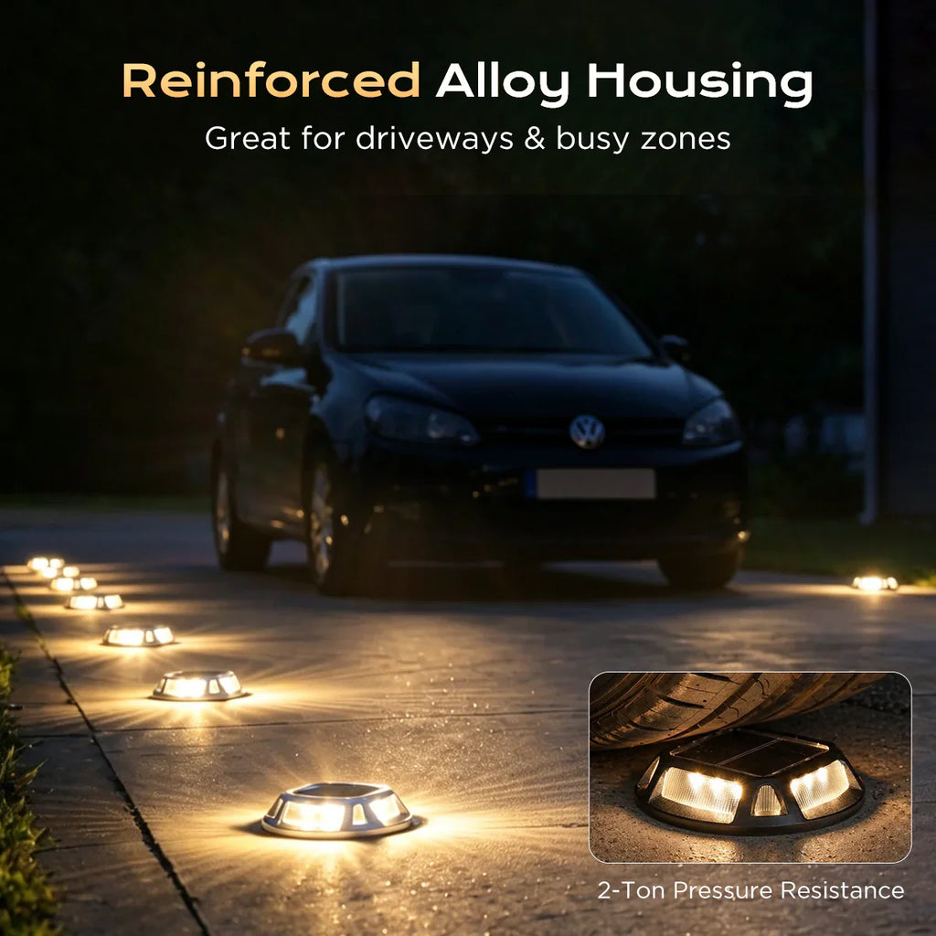 Solar driveway marker lights IP68 warm white LED flush mount outdoor — 8-pack 12-pack 20-pack